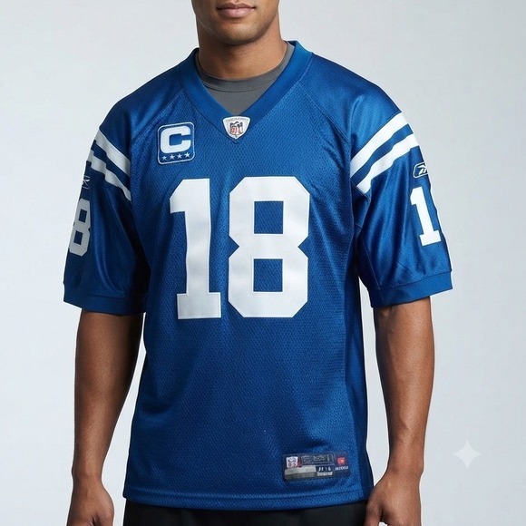 Reebok Other - Reebok Peyton Manning Indianapolis Colts NFL Jersey Blue 18 Captain Patch Sz 54